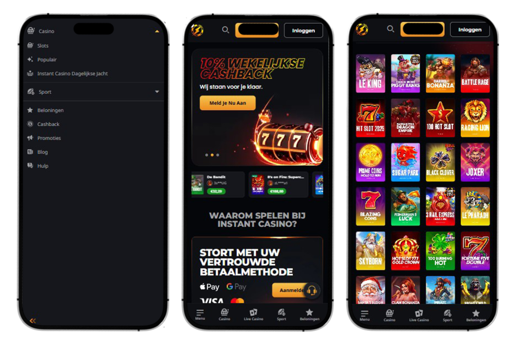 Instant Casino Mobiele versie en app